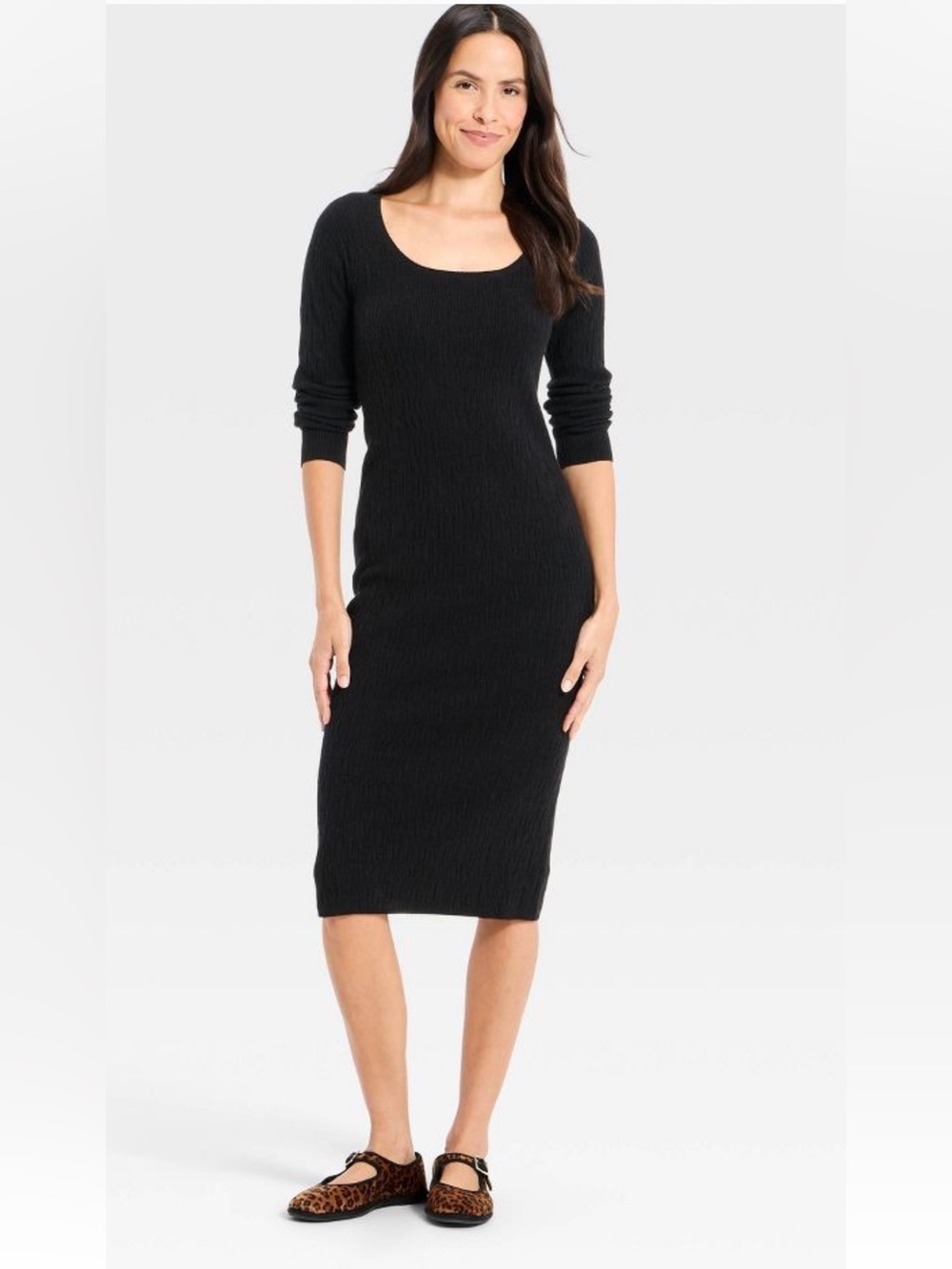 Universal Thread Women Long Sleeve Textured Transitional Midi Sweater Dress NWT